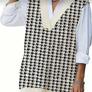 Houndstooth Black and Cream Sweater Vest